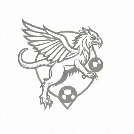 A Gryphon With One Leg On A Soccer And The Canadian Flag And British Flag On Top Of It Crossed