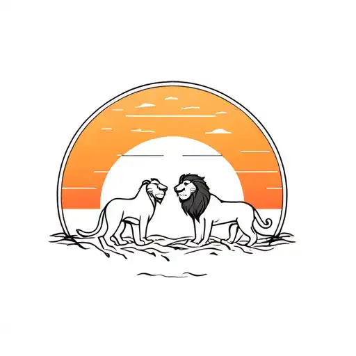 Simple Lion King Tattoo With Simba And Mufasa Looking Off At A Sunset With Their Backs Facing