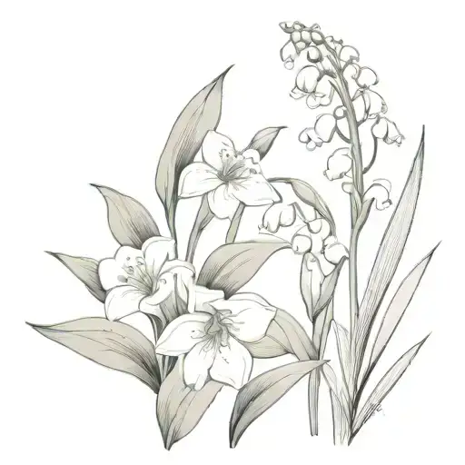Lily Of The Valley Flower And Gladiolus Flower Bouquet Fine Line