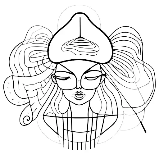 A Line Design Of A Woman In A Dress With A Hat Facing The Void