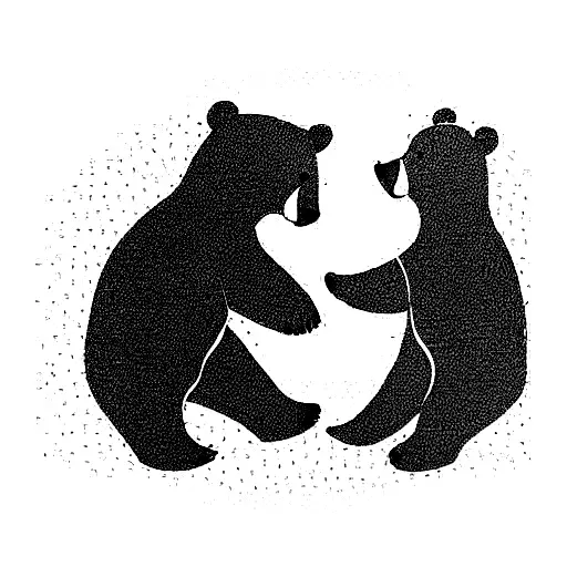 Two Bears In Love With A Jar Of Honey Under A Palm Tree