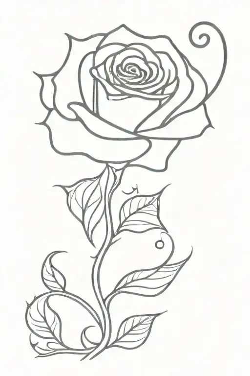 Rose With Swirly Stem And Heart At The End
