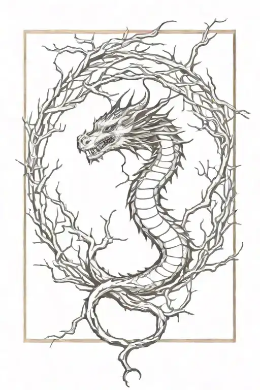 The Dragon And The Thorny Branches That Surround Him