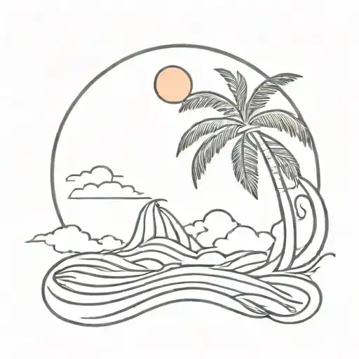 Palm Tree And Sun And Waves
