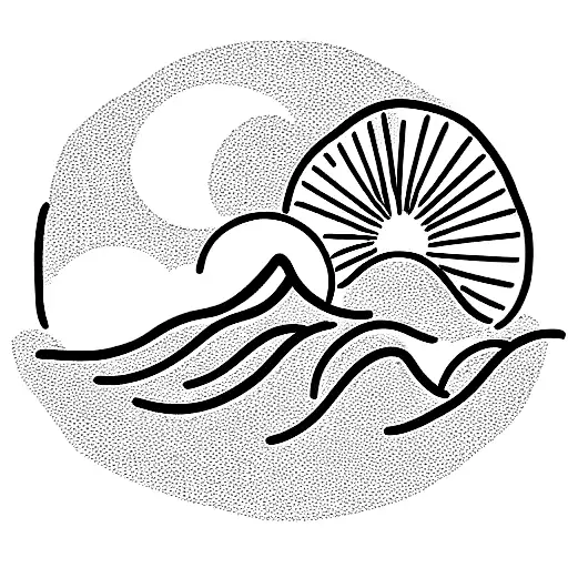 Sun Above The Mountain And Wave