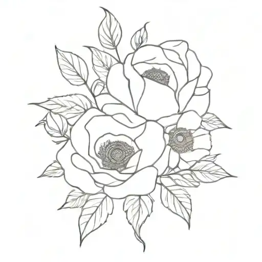 Rose And Poppy Bouquet Fine Line