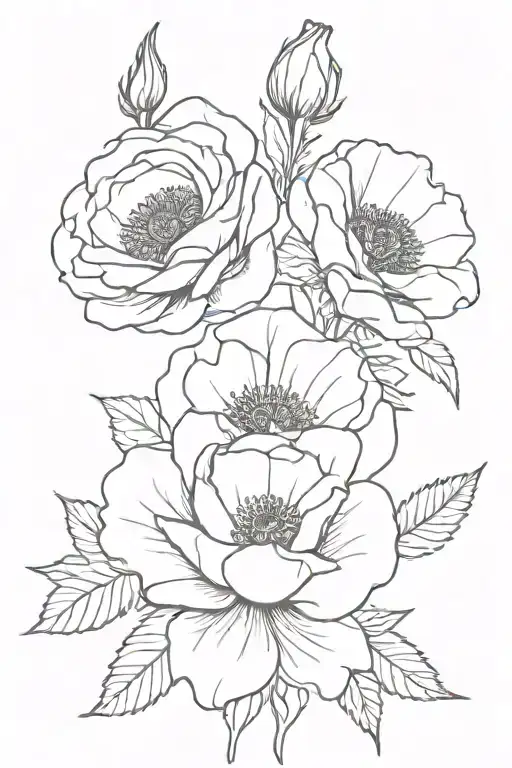 Rose And Poppy Bouquet Fine Line