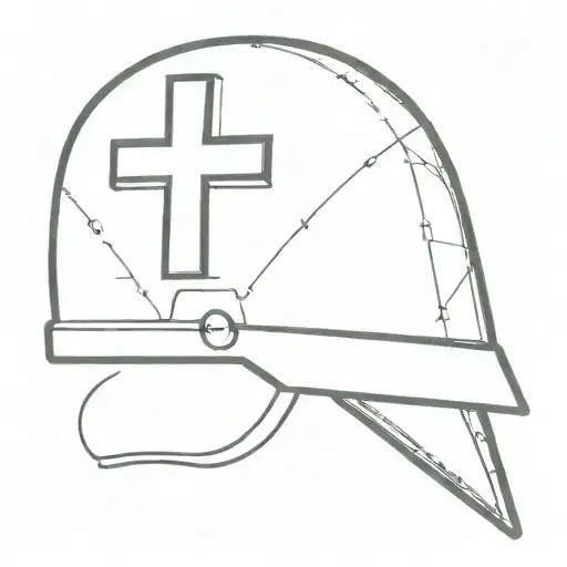 A Minimalist Design Of A Military Helmet With A Cross Symbol Integrated Into The Design
