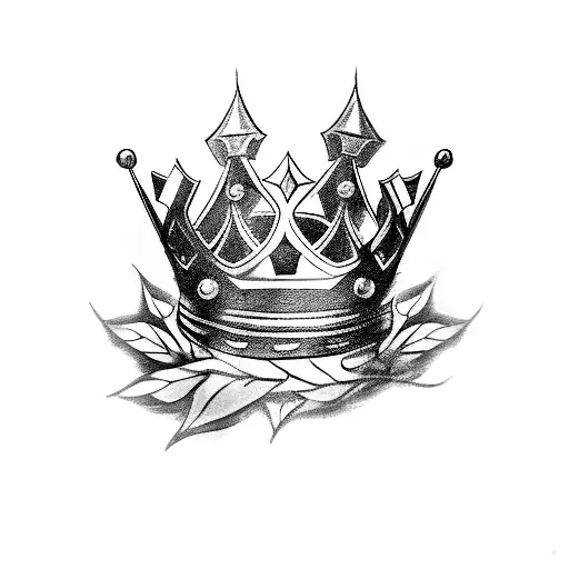 3 Point Simple King Crown With Leaves On Sides Not Touching The Crown