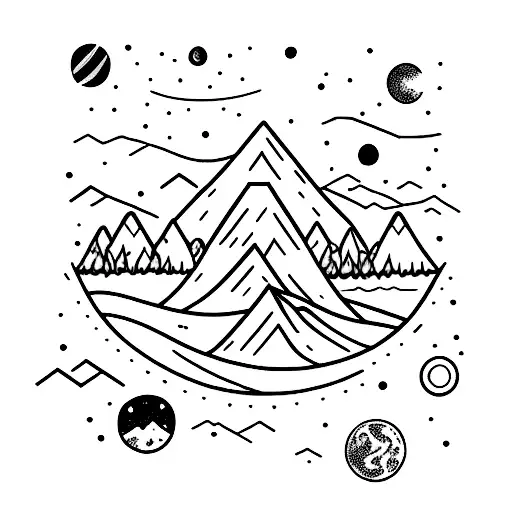 Trees With A Mountain With Space And Stars Above