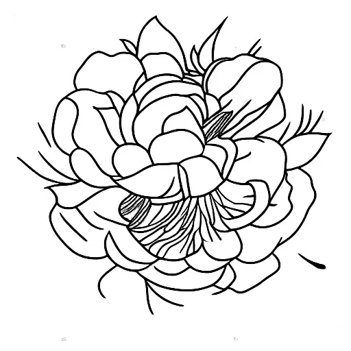 Japanese Back Line Art With Peonies