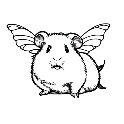 Guinea Pig With No Face Outline With Fairy Wings