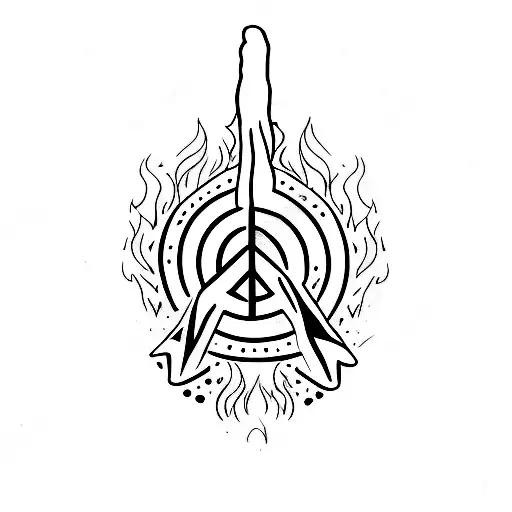 Hand With Fingers Showing The Peace Symbol With Flames On It
