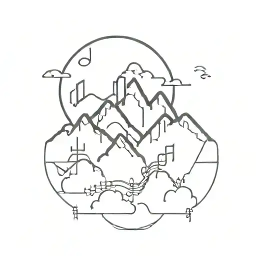 A Minimalist Tattoo Of A Mountain Range With Musical Notes Floating Around It