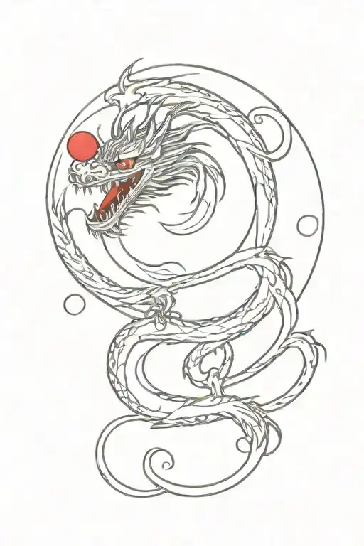 Chinese Dragon With A Red Moon On The Background Black