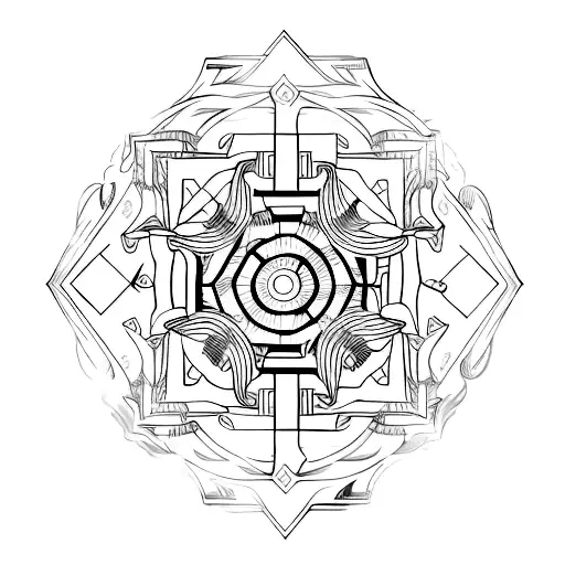 A Minimalist Tattoo Of A Palace With Abstract Art Details