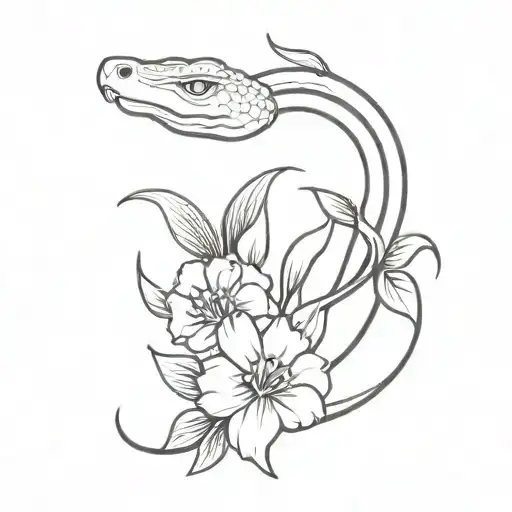 Viper Snake And Flowers