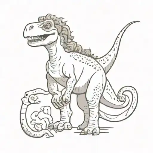Dinosaur With Old Lady Grey Curly Hair