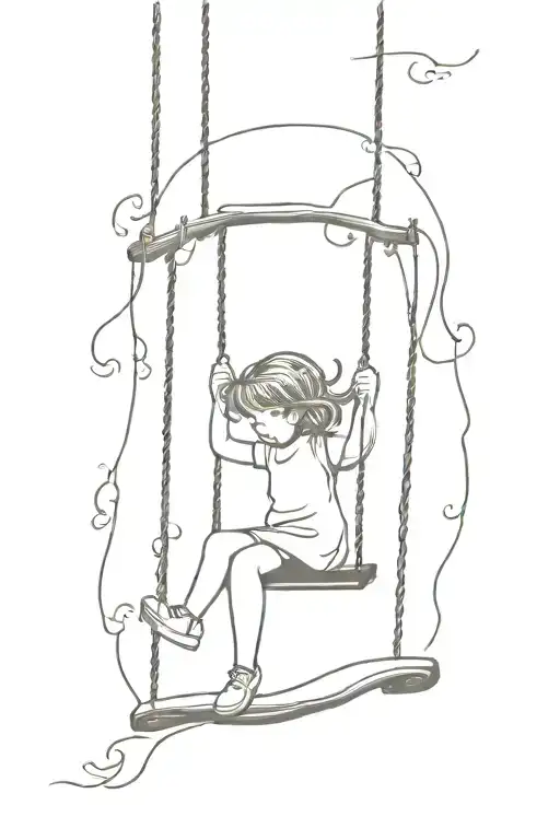 Little Girl Trauma Silouette On Swing Hanging