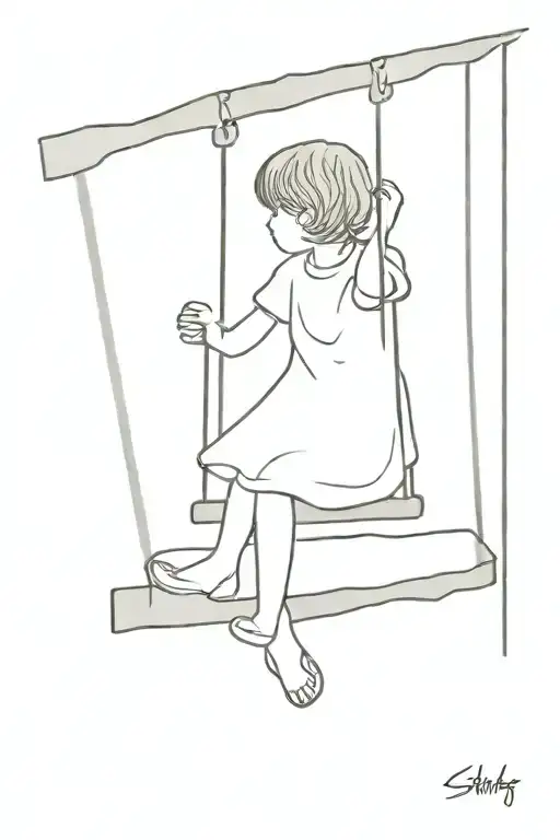 Little Girl Shadow Silouette On Swing Hanging