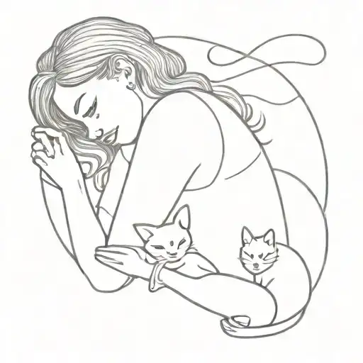 Girl Holding A Dog And A Cat Curled