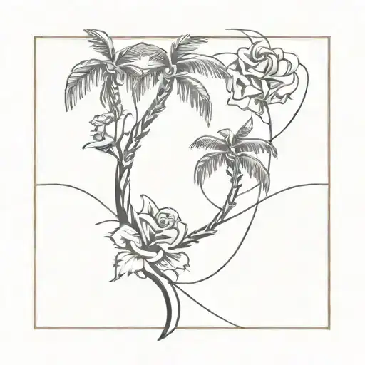 Palm Tree And Rose Intertwined