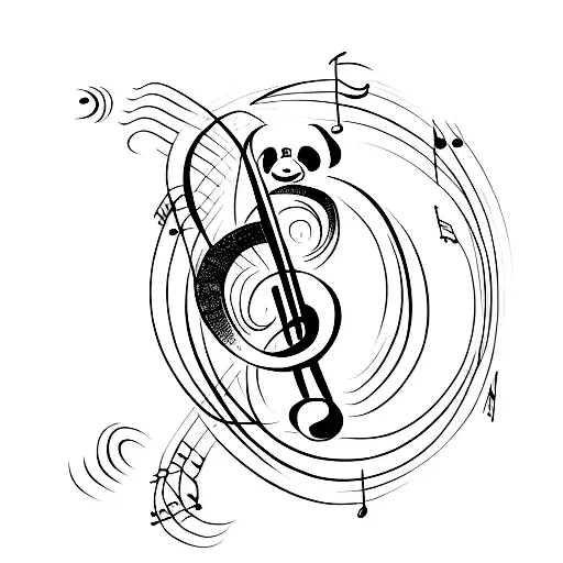 A Minimalist Treble Clef Intertwined With A Panda Silhouette