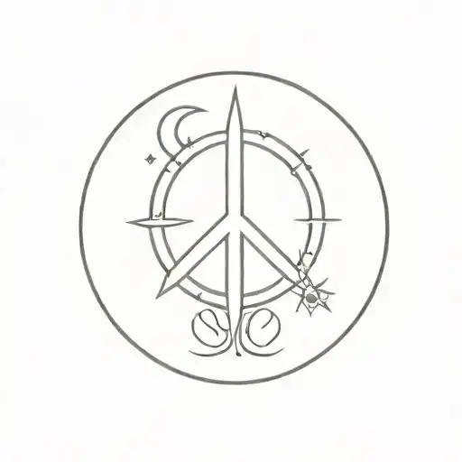 Peace Logo With Compass And Moon