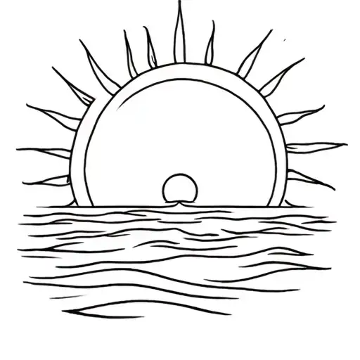 Line Art Of A Sun Set Over Water But The Sun Is A Guitar Pick