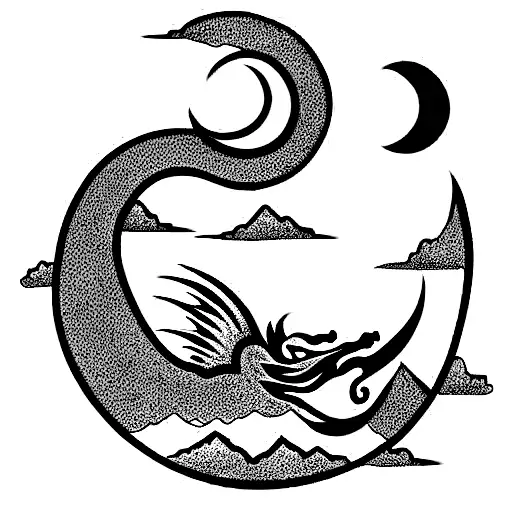 Dragon With Mountaitns And Moon Back