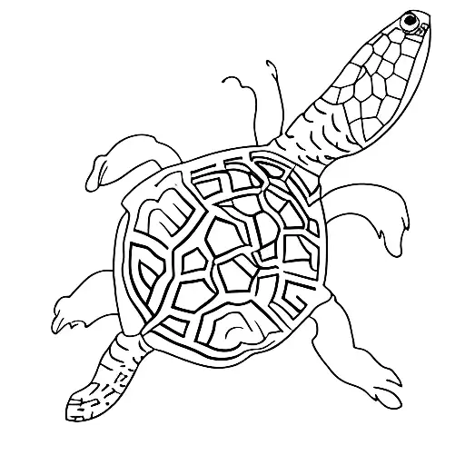 A Minimalist Tattoo Featuring A Turtle Swimming Gracefully In A Sea Of Code