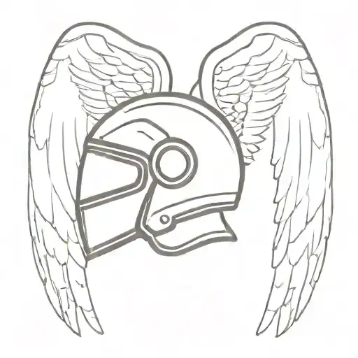Biker Helmet Surrounded By Angel Wings Spread Wide