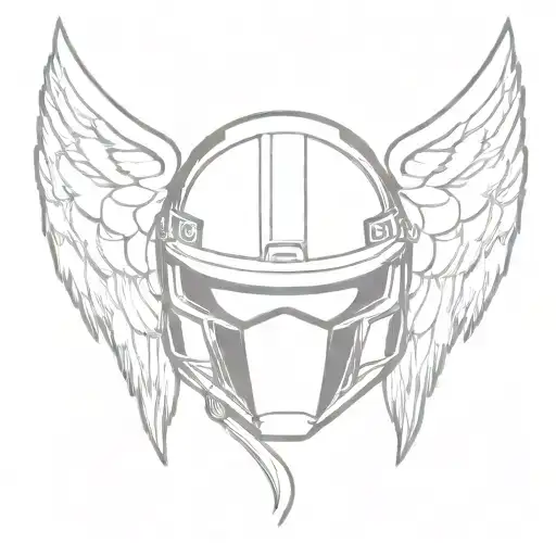 Biker Helmet Surrounded By Angel Wings Spread Wide