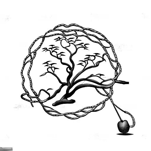 Smaller Plum Tree With A Wooden Plank And Guiding Rope That Links To A Nashi Pear Tree