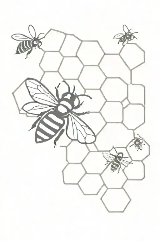Honey Comb And Bee Flying