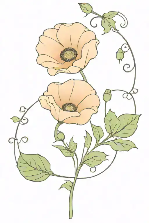 Poppy With Morning Glory Vine