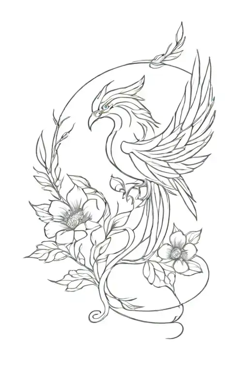 Phoenix And Flowers Intertwined