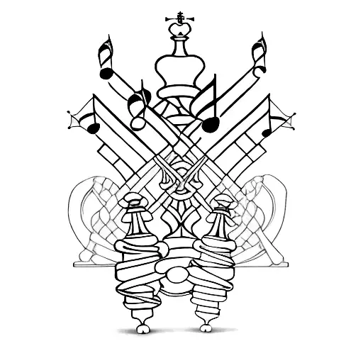 A Minimalist Tattoo Of Chess Pieces Forming A Musical Staff