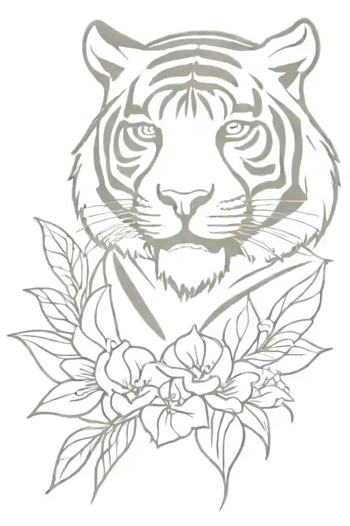Tiger With A Grin In Flowers