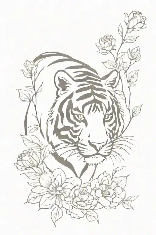 Tiger In Flowers