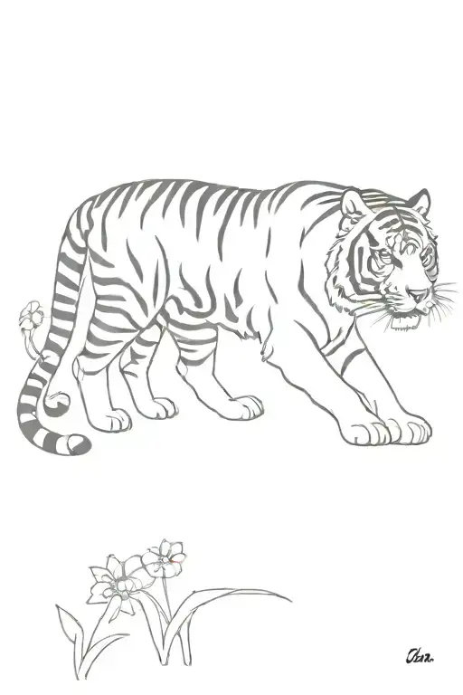Tiger Full Growth In Flowers