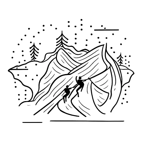 A Minimalist Tattoo Of A Runner On A Mountain Peak At Sunrise