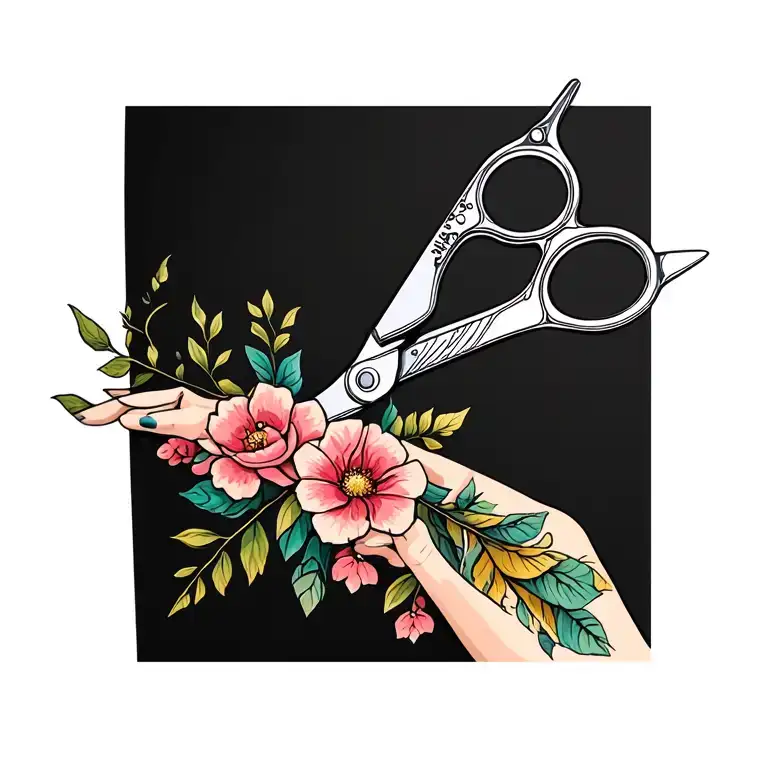 Hairdresser Scissors With A Floral