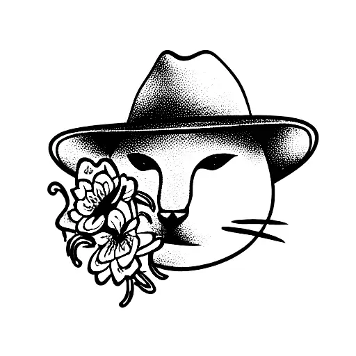 Cat With Cowboy Hat And Flowers