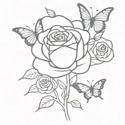 Rose Stem With Butterflies Fluttering