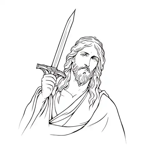 Jesus Holding A Sword