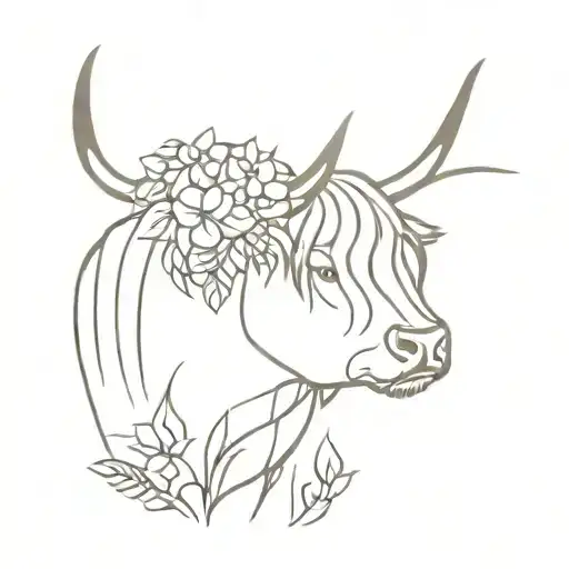 Highland Cow With Flowers