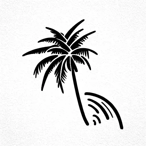Mix Of Palm Tree And Wave In One Object