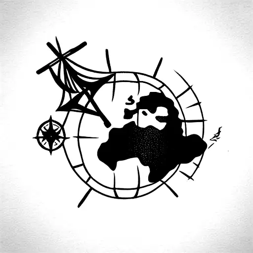 World Map With A Pirate Ship Exploring