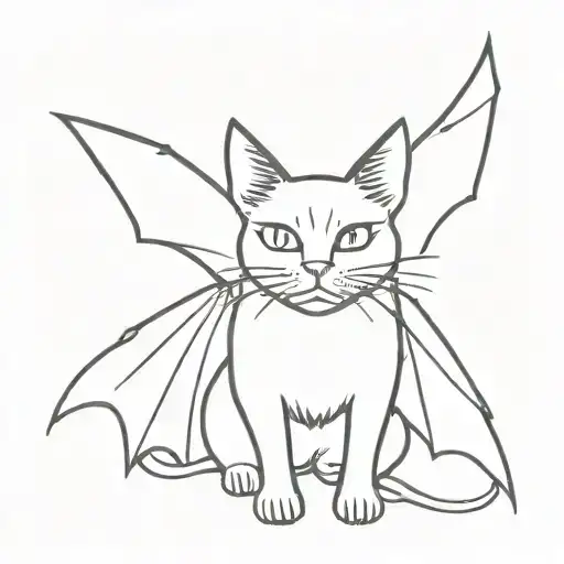 Black Cat With Bat Wings And Fangs